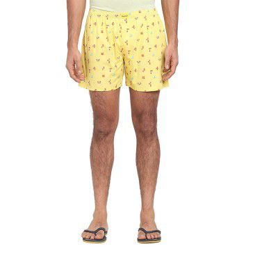 Bewakoof Men Blocked Game Regular Printed Yellow Cotton Boxer - 2XL