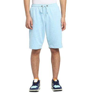Bewakoof Men Casual Blue Relaxed Fit Solid Cotton Blend Shorts