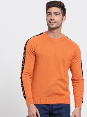 Bewakoof Men Orange & Black Typography Pullover
