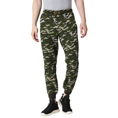 Bewakoof Men Stripes Olive Camo Twin Stripes Casual Jogger Pants-S