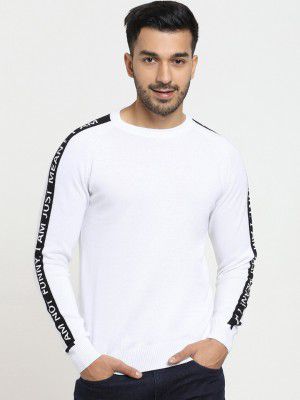Bewakoof Men White & Black Cotton Pullover