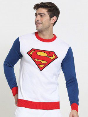 Bewakoof Men White & Blue Superhero Printed Pullover