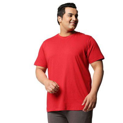 Bewakoof Men's Solid 100% Cotton Plus Size T-Shirt - Regular Fit, Round Neck, Half Sleeves