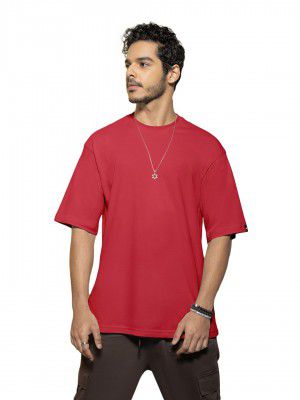Bewakoof Men's Solid Oversized Fit Half Sleeve Round Neck Cotton T-Shirt