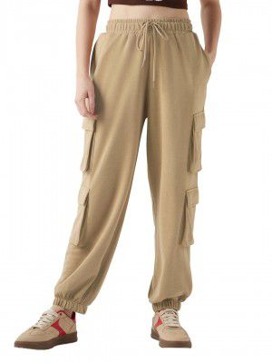 Bewakoof Women High Rise Air 1.0 Solid Super Loose Fit Terry Cargo Joggers