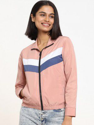 Bewakoof Women Pink & White Colourblocked Bomber Jacket