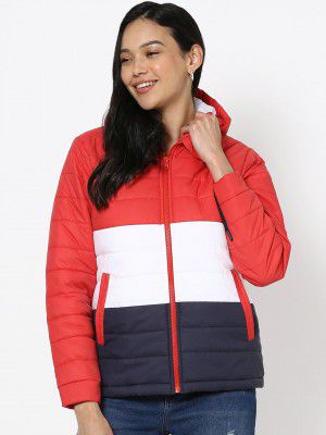 Bewakoof Women Red & White Colourblocked Padded Jacket
