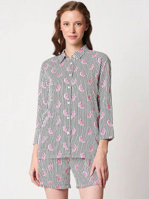 Bewakoof Women White & Black Striped Night suit