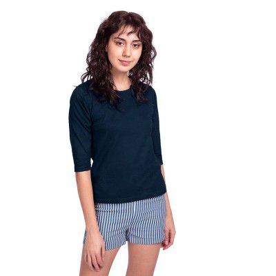 Bewakoof Women's Solid 100% Cotton T-Shirt - Slim Fit, Round Neck, Half Sleeves