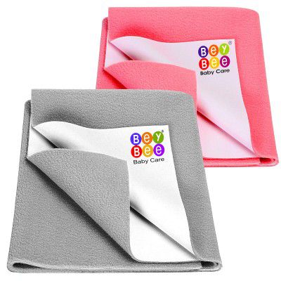 BeyBee Anti-Piling Fleece Extra Absorbent Quick Dry Sheet (Small Combo, Grey + Salmon Rose),2 Count