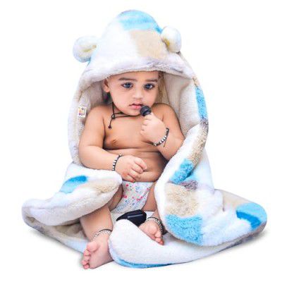 BeyBee Fleece Baby Blankets New Born Pack of Hooded Supersoft Wearable Unicorn Wrapper Cum Baby Sleeping Bag for Babies (72 Cm X 68 Cm, 0-6 Months) Lightweight, Sea Blue