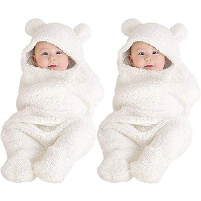 BeyBee Newborn Babies 3 in 1 Baby Blanket Wrapper Sleeping Bag, White Plain, 31, 72 x 68 cm, 0-9 Months, Pack 2