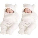 BeyBee Newborn Babies 3 in 1 Baby Blanket Wrapper Sleeping Bag, White Plain, 31, 72 x 68 cm, 0-9 Months, Pack 2...
