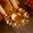 Beyond Gifting Lotus Shape Diya Flower Urli Handcrafted Bowl for Floating Flowers & Tea Light Candles Home Living Room Office & Table Decor Diwali Decoration Items Premium Metal Color Gold (10inch)...