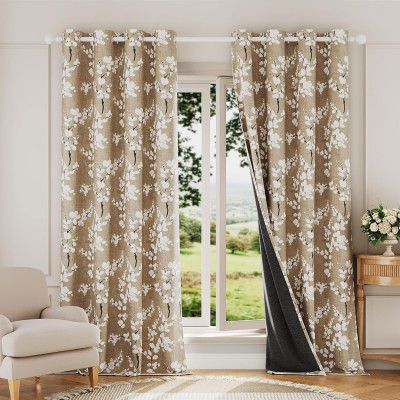 BFAM Floral Print 100% Blackout Curtain with Black Linning at Back, Pack of 1 Curtain