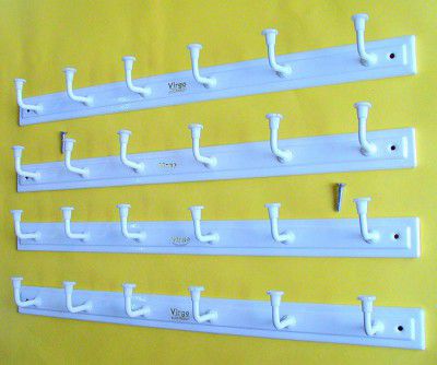 Bhagwati Metal 6 Hook Door/Wall Cloth Hanger with Screws (White) - Set of 4