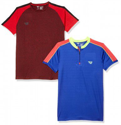 BHAJJI Combo of 2 T-Shirts Size Medium(38) Round Neck T Shirt B-022 MEHROON with Zip Color B-048 Royal Blue