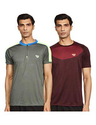 BHAJJI Combo of 2 T-Shirts Size Medium(38) Round Neck T Shirt B-014 MEHROON with Zip Color B-048 Grey, M