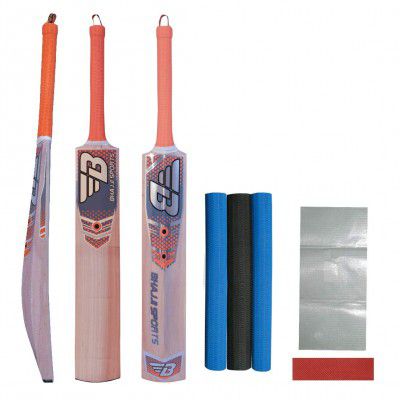 BHAJJI KASHMIRI WILLOW CRICKET BAT ELITE SIZE-6 , BHAJJI BAT GRIP AQUA SET OF 3 AND BAT CARE KIT INCLUDING FIBRE TAPE ALONG WITH TOE GUARD