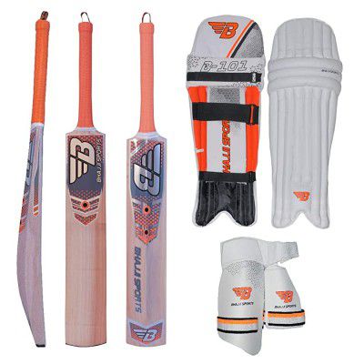 BHAJJI Kashmiri Willow Cricket BAT Elite Size-6 with Batting PAD 101 Youth with Thigh Guard 606 Youth
