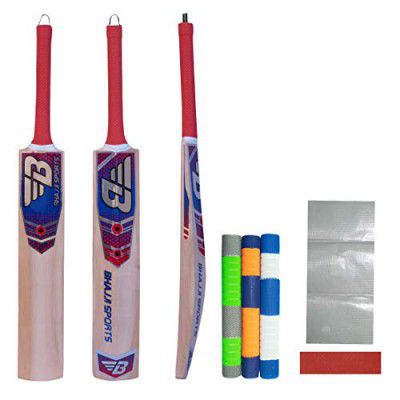 BHAJJI KASHMIRI WILLOW CRICKET BAT PRO SHOT 3.0 , BHAJJI BAT GRIP OCTOBAND SET OF 3 AND BAT CARE KIT INCLUDING FIBRE TAPE ALONG WITH TOE GUARD