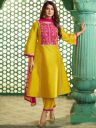 Bhama Couture Jennifer Winget Floral Cotton Silk A-Line Kurta With Trousers & Dupatta...