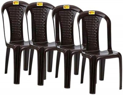 Bharat Sales Plastic Chair Glossy Finish Chair (Brown Color Pack of 4)