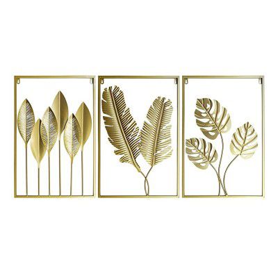 BHARAT TIMES Metal Wall Accents Golden Leaf Trio for Wall Decor
