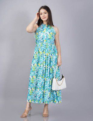 Bhawanaprint Women Skater Blue Dress
