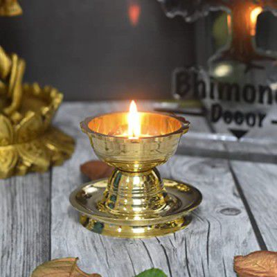 Bhimonee Decor Pure Brass Akhand Diya - Handcrafted in India, Ideal for Return Gifts for Pooja, Single Piece