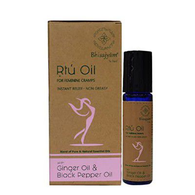 Bhisajyam Rtu Oil Feminine Cramp & Pain Relief Roll On for Women Girls Instant Relief, 100% Natural, Non-Greasy, Pure Essential Oil, FDA Approved, Cruelty Free, Mint Scented - 10Ml (Pack of 1)
