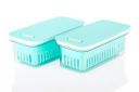 BHOJAL Air-Tight Fridge Storage Boxes with Removable Drain Plate and Lid Stackable. Plastic Freezer Storage Containers for Fish, Meat, Vegetables, Fruits (Sea Green) (1100ML)...