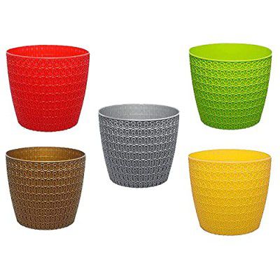 Bianco Decorative Indoor and for Outdoor Flower Pots/Planters, Table Top Decorative Pot (Pack of 5) (Multicolored Pots) (5.5 x 5 Inch).