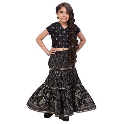 BIBA Girls Polyester Flared Printed Lehenga Set