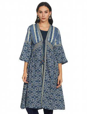 BIBA Rayon & Women Cotton Floral A-Line Knee Length Coat