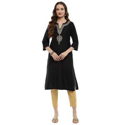 BIBA Women Embroidered Regular Fit Straight Kurta