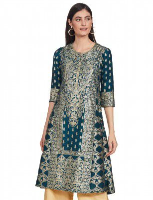 BIBA Women Fuchsia Silk Straight Printed Kurta