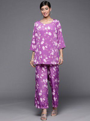 Biba Women Purple Floral Printed Kurti with Palazzos