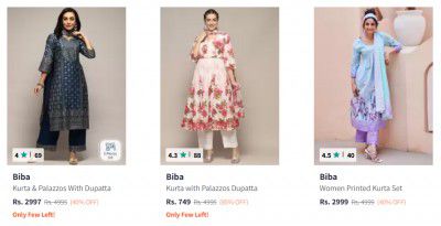 Myntra : 83% OFF - Biba Womens Clothing Starts At Rs 199