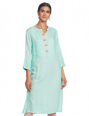 BIBA Womens Mandarin Collar Checked Kurta