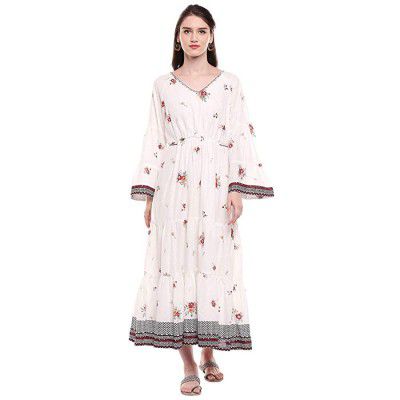 BIBA Womens V Neck Printed Maxi Dress