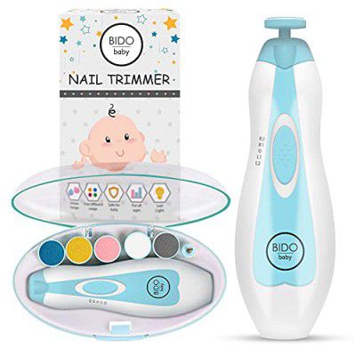 B?DO Baby Nail Trimmer File Electric-Safe Baby Nail Clippers,Manicure Kit for Newborn Toddler and Kids,12 Grinding Heads and LED Light, Pink or Blue (Blue)