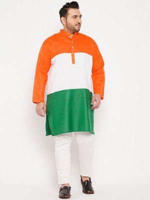 bigbanana Men Plus Size Colourblocked Thread Work Kurta