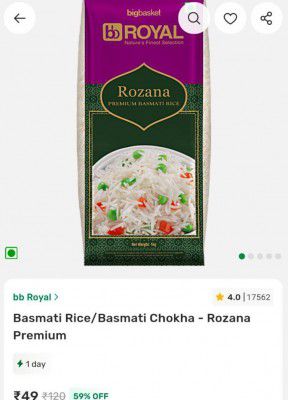 Bigbasket 1Kg BB Royal Basmati Rice at ₹49