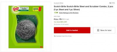 BigBasket Loot at ₹5 | Scotch Brite Scotch-Brite Steel and Scrubber Combo