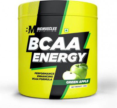 BIGMUSCLES NUTRITION BCAA Energy | Advanced Intra Workout with Rehydration Electrolytes, Taurine | BCAA  (120 g, Green Apple)