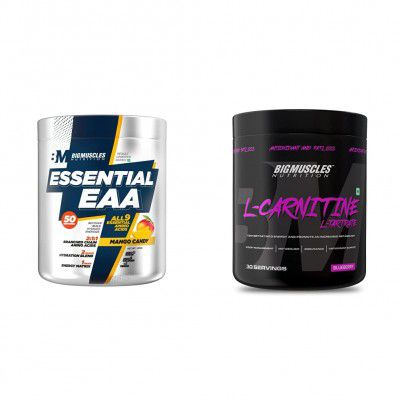 Bigmuscles Nutrition Essential EAA [50 Servings, Mango Candy] & Bigmuscles Nutrition L-Carnitine L-Tartrate Powder [30 Servings, Blueberry]
