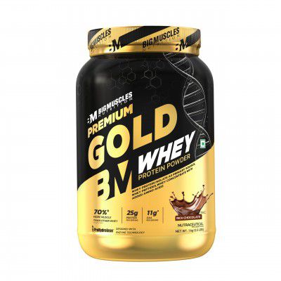Bigmuscles Nutrition Premium Gold Whey, 1Kg | Informed Choice UK Certified, [Rich Chocolate]
