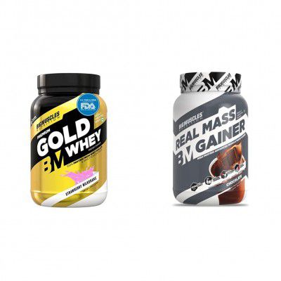Bigmuscles Nutrition Premium Gold Whey 1Kg Whey Protein Isolate Blend & Real Mass Gainer [1Kg, Chocolate] | Lean Whey Protein Muscle Mass Gainer, Complex Carbohydrates, 1000 Calories