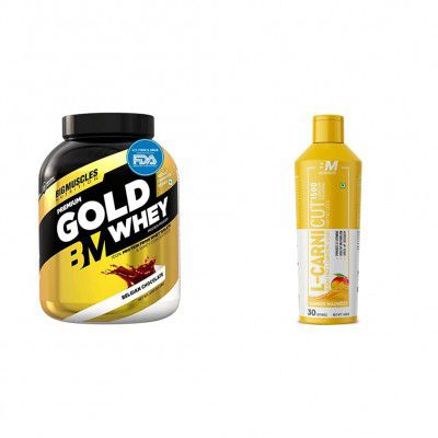 Bigmuscles Nutrition Premium Gold Whey 2Kg & Bigmuscles Nutrition L-Carnicut Liquid L-Carnitine With Vitamin B [450 ml, Mango Madness]